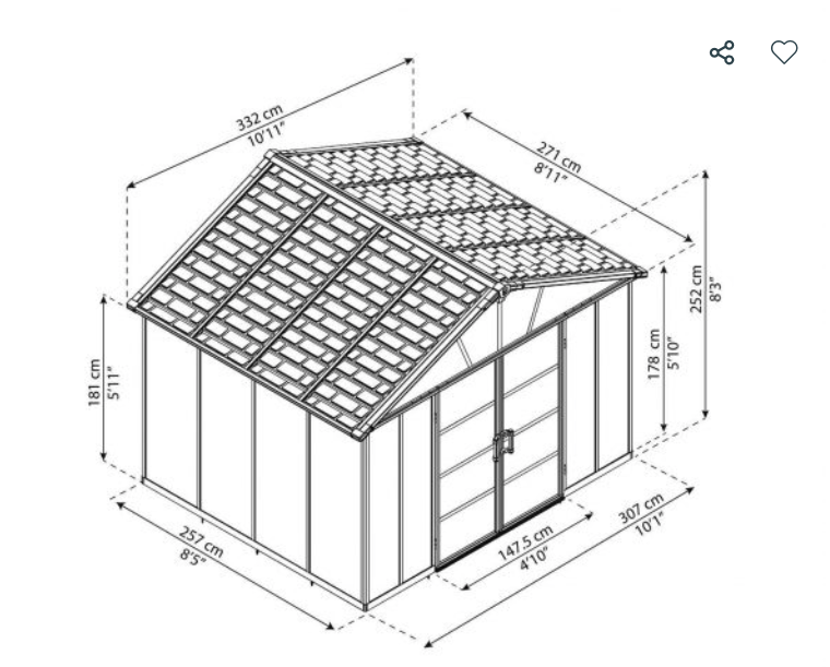 Yukon 11 ft. x 9 ft. Shed Kit With Floor - Dark Grey
