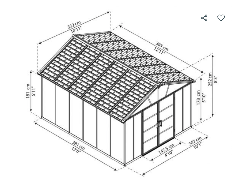 Yukon 11 ft. x 13 ft. Shed Kit With Floor - Dark Grey