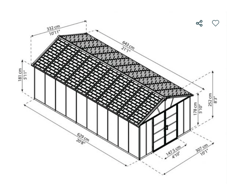 Yukon 11 ft. x 21 ft. Shed Kit With Floor - Dark Grey