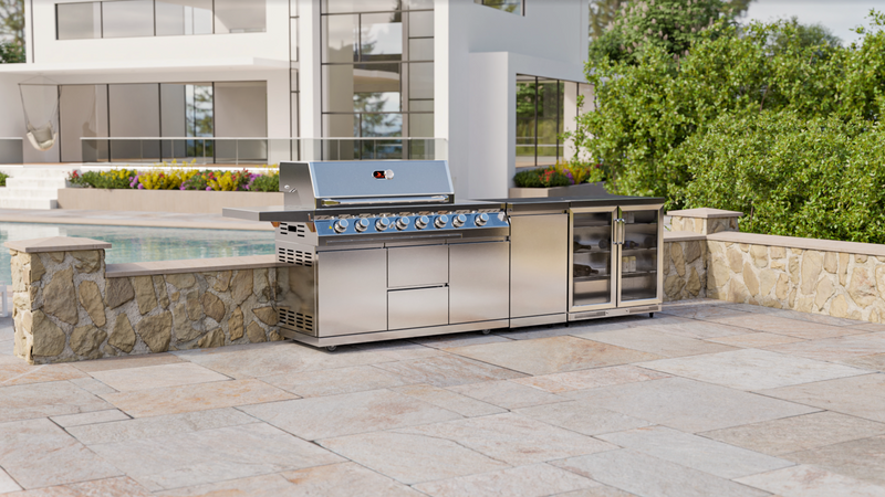 Whistler Outdoor Kitchen 6 Burner BBQ, and Fridge | Blockley | 3.3Meters