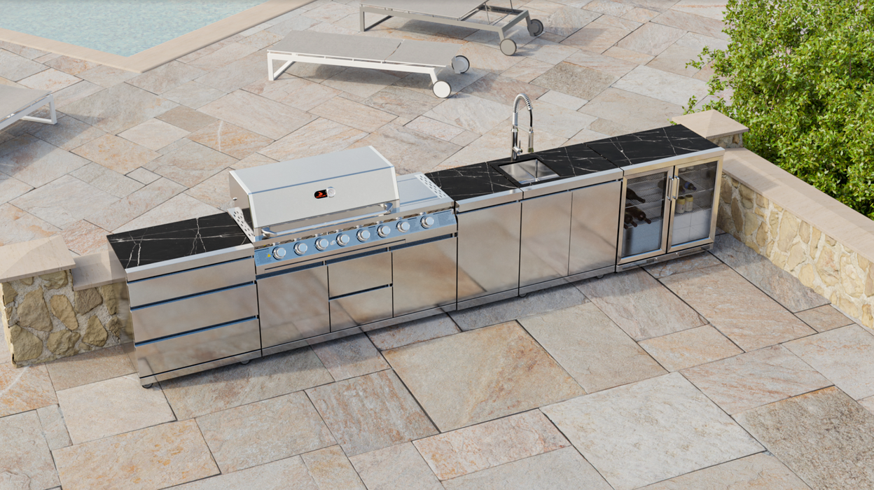 Whistler Lechlade 6 Burner Outdoor Kitchen ( New Double line rounded Hood )