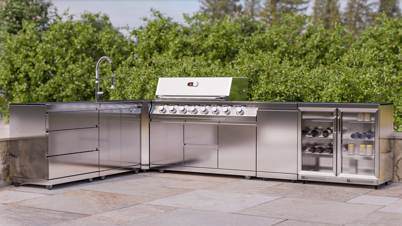 Whistler Outdoor Kitchen 6 Burner BBQ, Sink and Fridge | Stroud | 2.3 x 3.5Meters