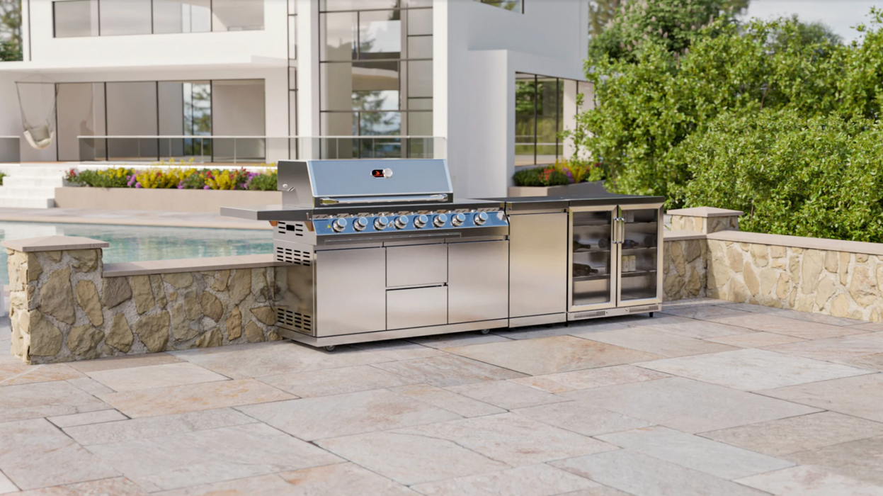 Whistler Blockley 6 Burner Outdoor Kitchen + Delivita Pizza Oven ( New Double line rounded Hood )
