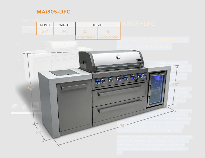 Mont Alpi Outdoor kitchen 6 Burner, Fridge and Weather Cover - 2.4m