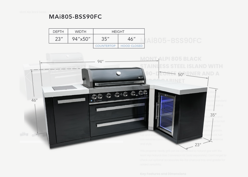 Mont Alpi Outdoor kitchen Black, Fridge and Weather Cover - 2.4m