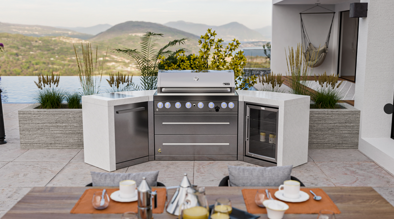 Mont Alpi Outdoor kitchen 6 Burner, Fridge and Weather Cover 2.8m