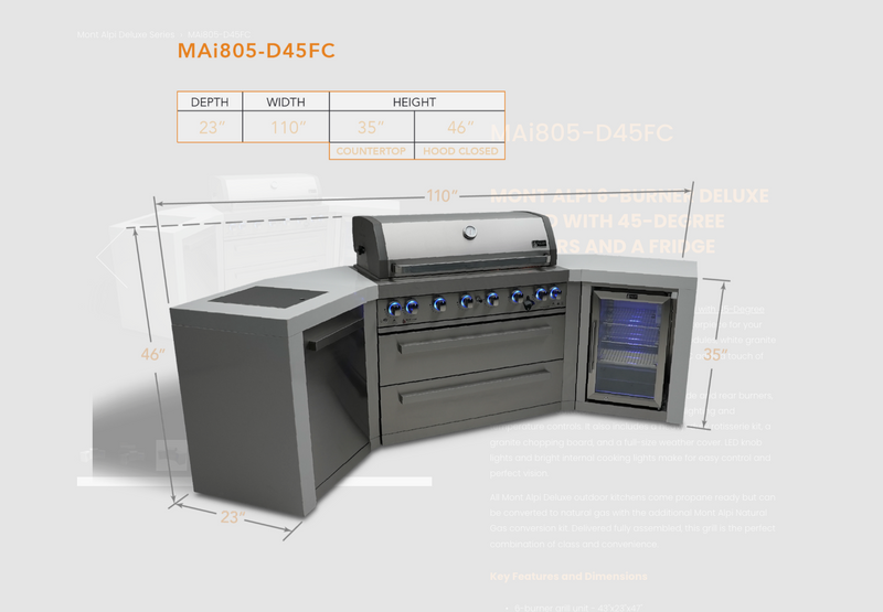 Mont Alpi Outdoor kitchen 6 Burner, Fridge and Weather Cover 2.8m