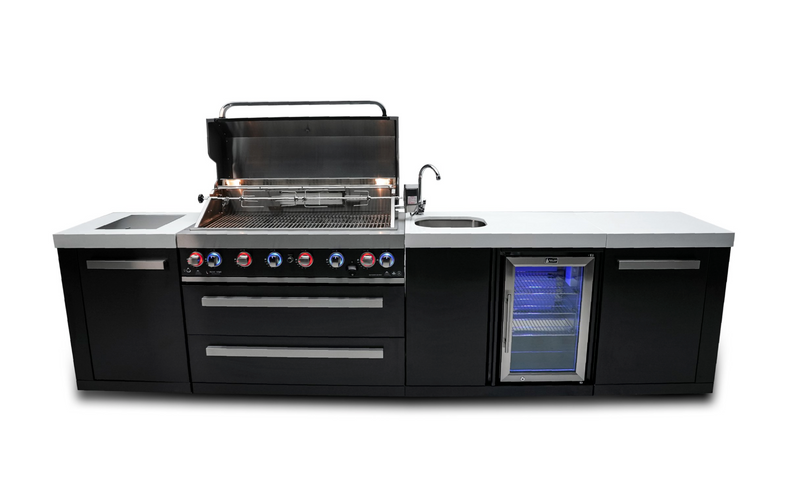 Mont Alpi Outdoor kitchen Black 6 Burner, Fridge, Sink and Weather Cover - 3.4m