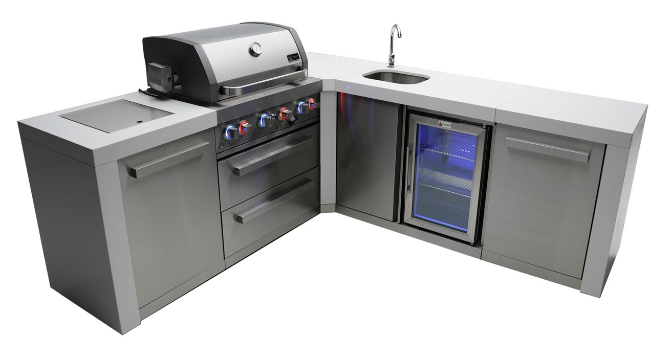 MONT ALPI 4-BURNER DELUXE ISLAND WITH A 90-DEGREE CORNER AND BEVERAGE CENTER + COVER 2.1M-2.3M