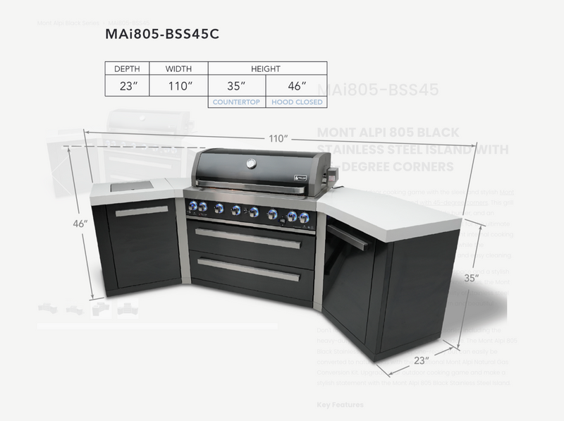 Mont Alpi Outdoor kitchen Black 6 Burner and Weather Cover - 2.8m