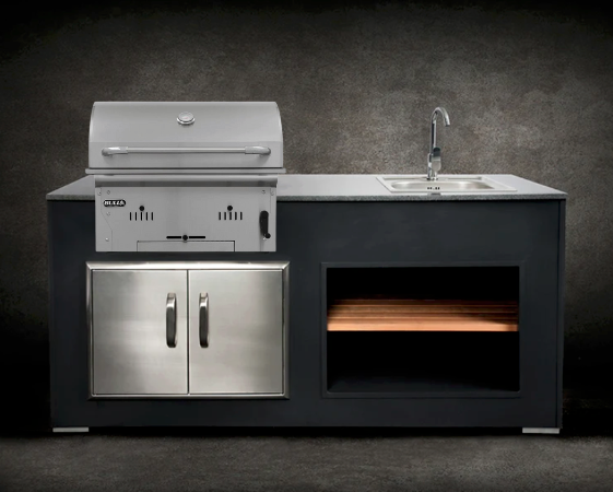 Grillandia Outdoor Kitchen Bull Bison Charcoal Grill, Sink and Weather Cover -2M
