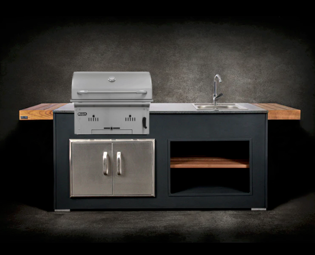 Grillandia Outdoor Kitchen Bull Bison Charcoal Grill, Sink and Weather Cover -2M
