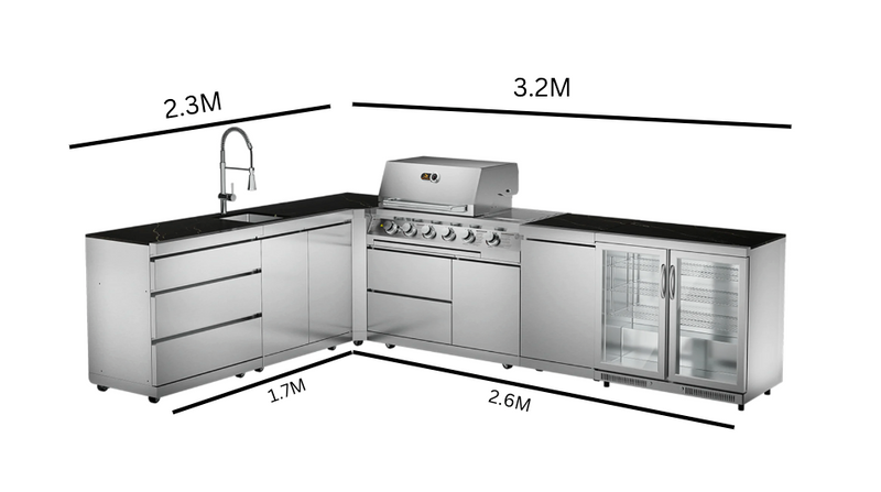Whistler Outdoor Kitchen 4 Burner BBQ, Sink and Fridge | Stroud | 2.3 x 3.2Meters