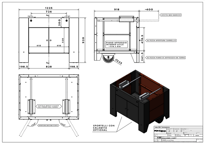 Fontana Vulcano Commercial Wood Fired Pizza Oven with Cart