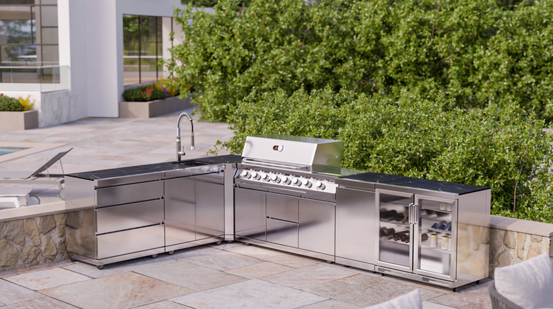 Whistler Outdoor Kitchen 6 Burner BBQ, Sink and Fridge | Stroud | 2.3 x 3.5Meters