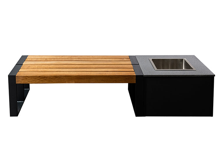 Flank 1 fire pit and a 2-piece grill bench set