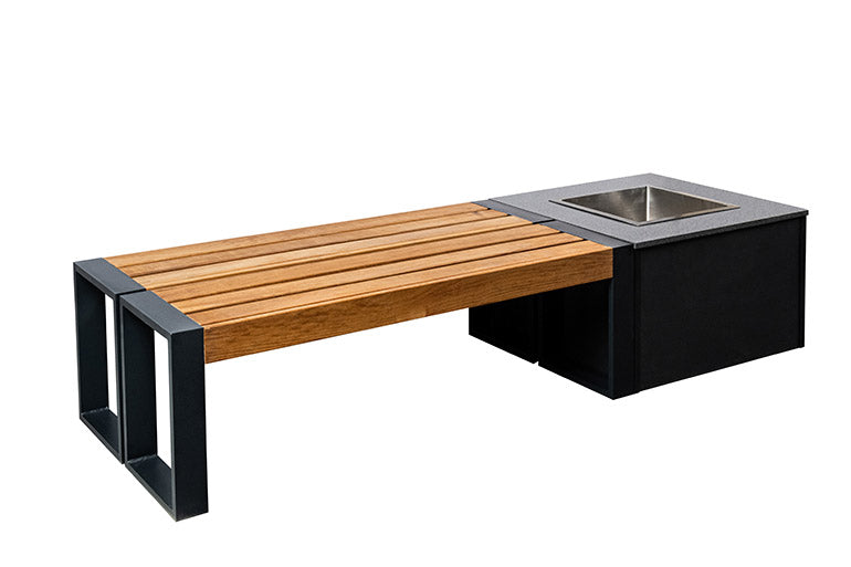 Flank 1 fire pit and a 2-piece grill bench set