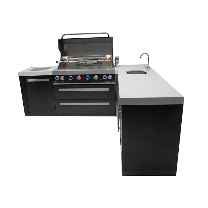 Mont Alpi Outdoor kitchen Black 6 Burner, Sink, Double Fridge and Weather Cover