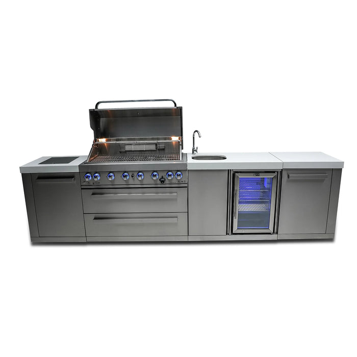 Mont Alpi Outdoor kitchen 805 BBQ Grill Island features a 6-burner gas grill with a Beverage Center  - 3.4M