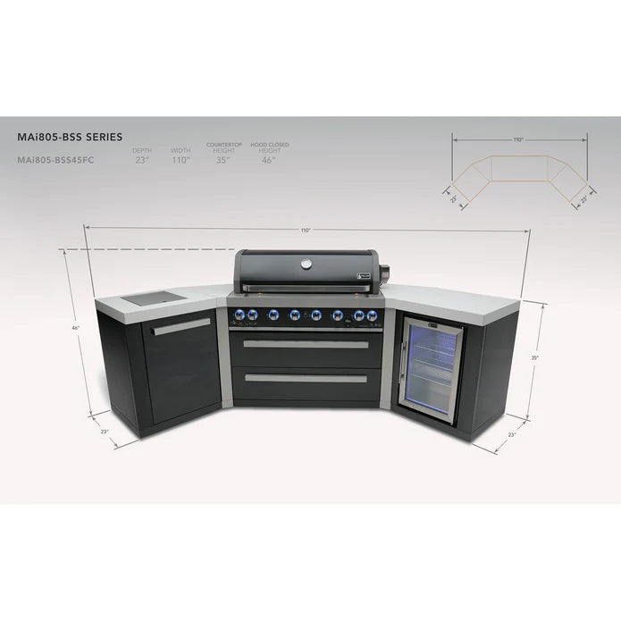 Mont Alpi Outdoor kitchen Black 6 Burner, Fridge and Weather Cover - 2.8m