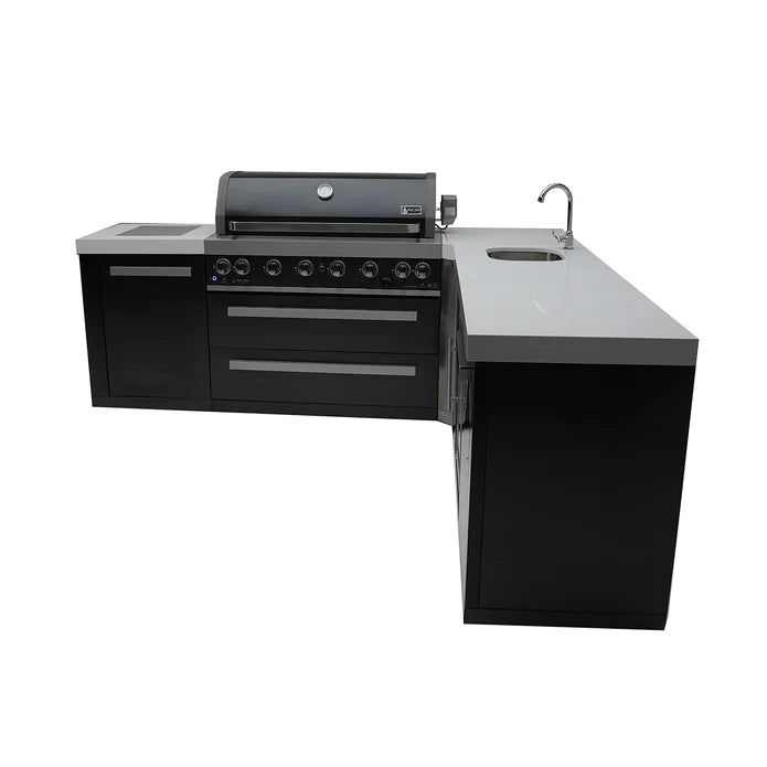 Mont Alpi Outdoor kitchen 805 Black Stainless Steel Island with a 90-degree corner and beverage center + Cover