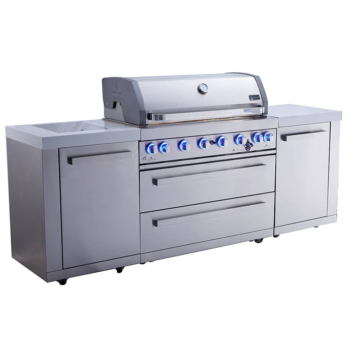 Mont Alpi Outdoor kitchen 805 BBQ Grill Island features a 6-burner gas grill  2.4M